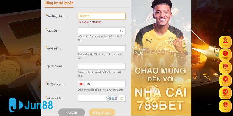 Biểu mẫu đăng ký tài khoản tại 789bet